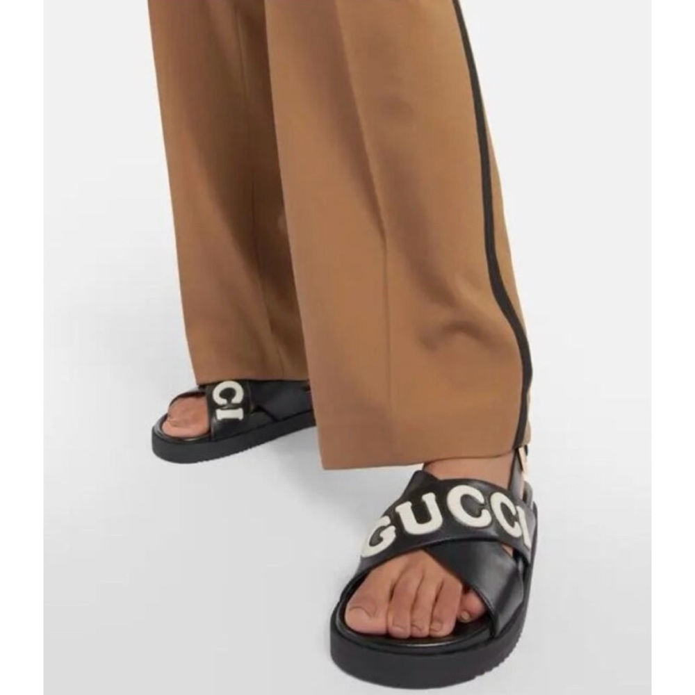 GUCCI • Black Ornella Logo Appliqué Crossover Leather Slingback Sandals, 8.5 - Picture 16 of 16
